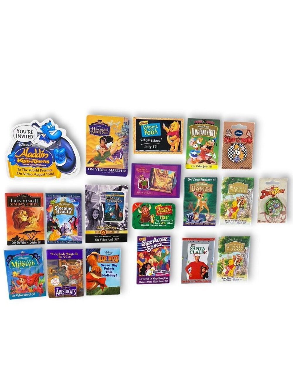 Walt Disney Pin-Back Buttons Badges 1990s Cast Member Movies Vhs & Dvd Releases